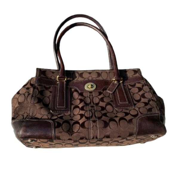 COACH Signature Canvas & Leather Satchel Bag - Picture 1 of 9